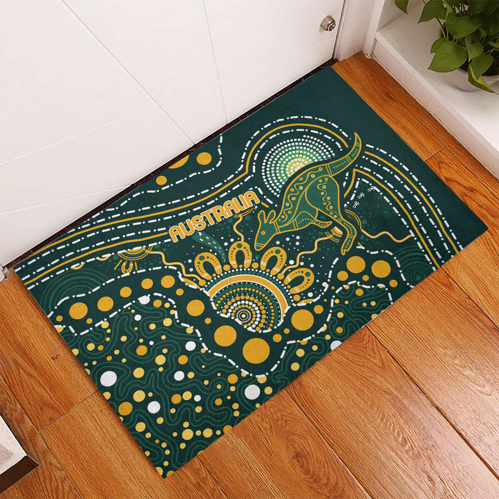 Australia Kangaroos Indigenous Rubber Doormat Aboriginal Arts - Rising Sun