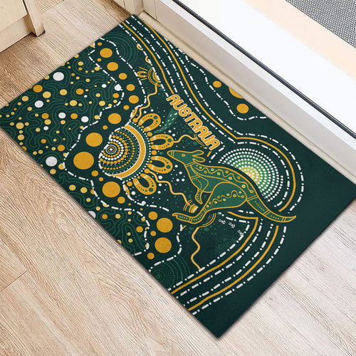 Australia Kangaroos Indigenous Rubber Doormat Aboriginal Arts - Rising Sun