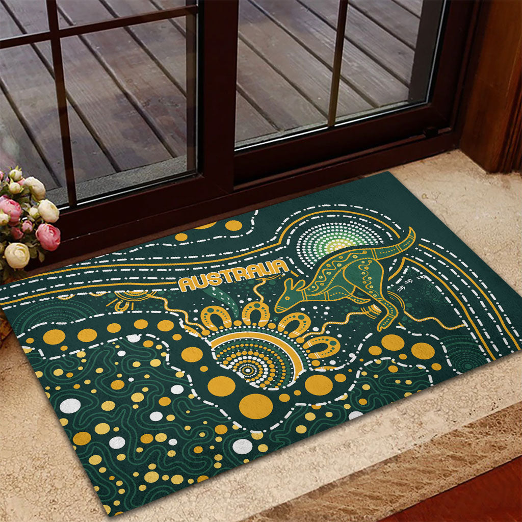 Australia Kangaroos Indigenous Rubber Doormat Aboriginal Arts - Rising Sun