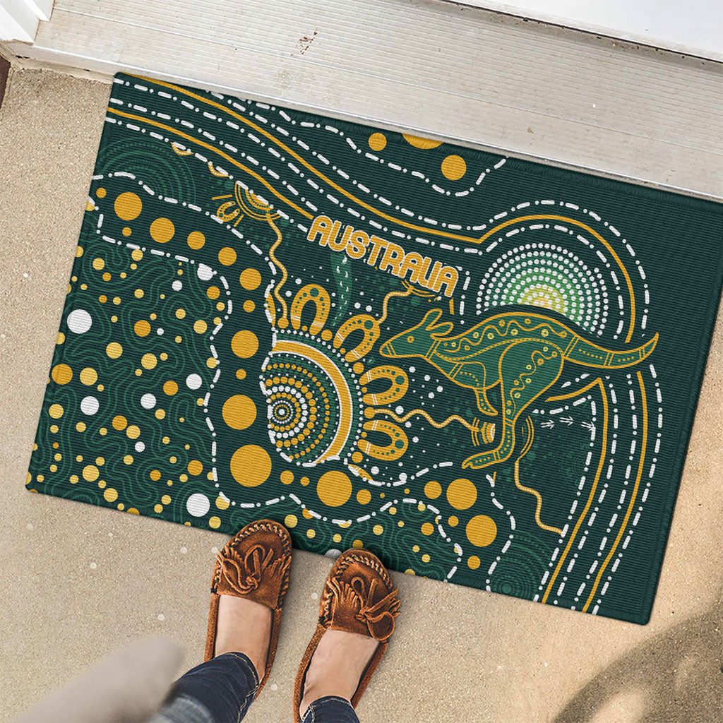 Australia Kangaroos Indigenous Rubber Doormat Aboriginal Arts - Rising Sun