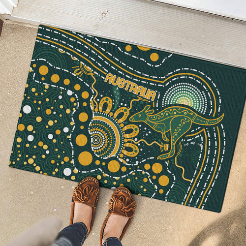Australia Kangaroos Indigenous Rubber Doormat Aboriginal Arts - Rising Sun