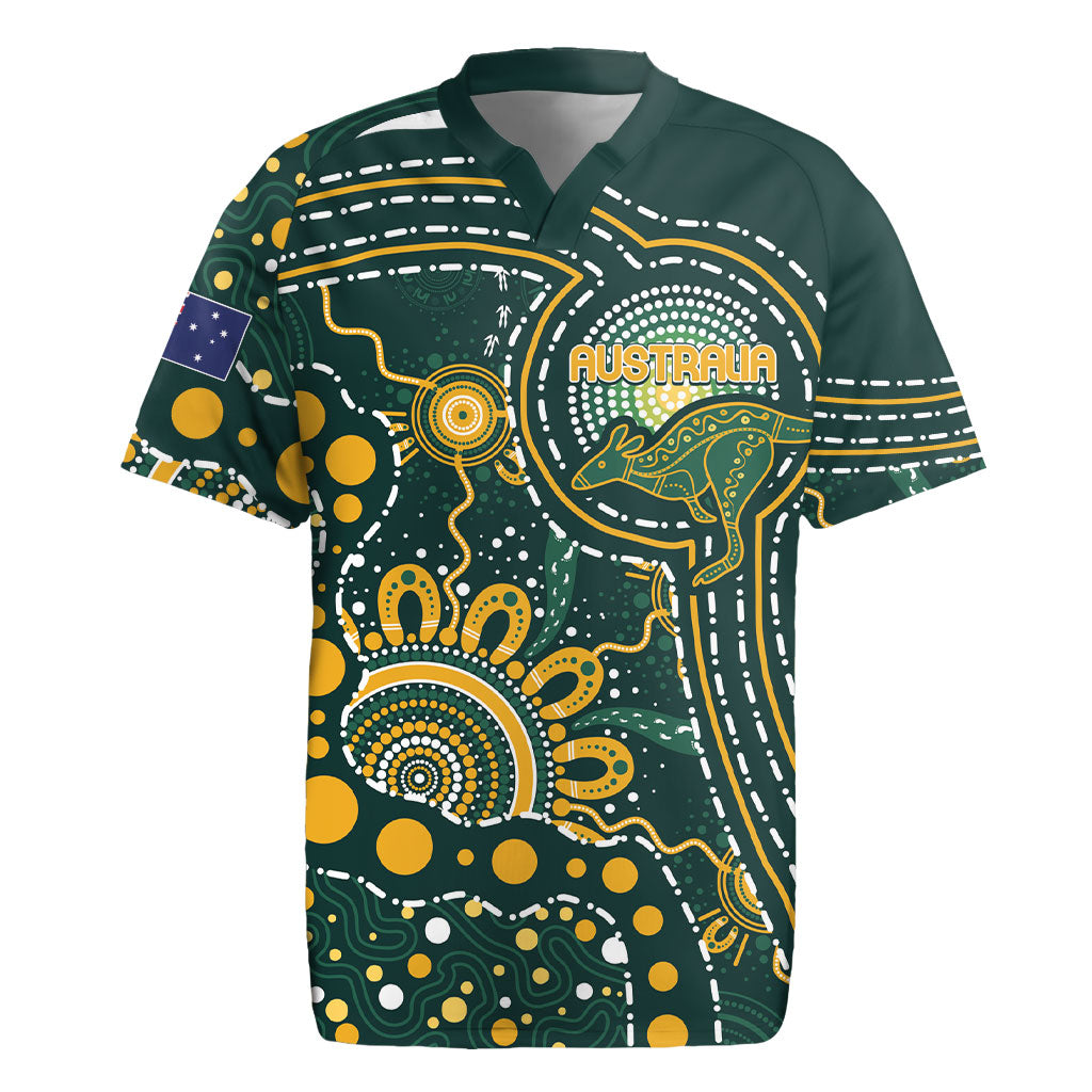 Australia Kangaroos Custom Indigenous Personalised Rugby Jersey Aboriginal Arts - Rising Sun