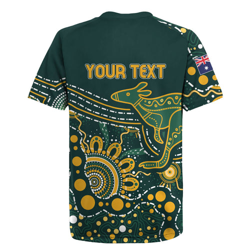 Australia Kangaroos Custom Indigenous Personalised Rugby Jersey Aboriginal Arts - Rising Sun