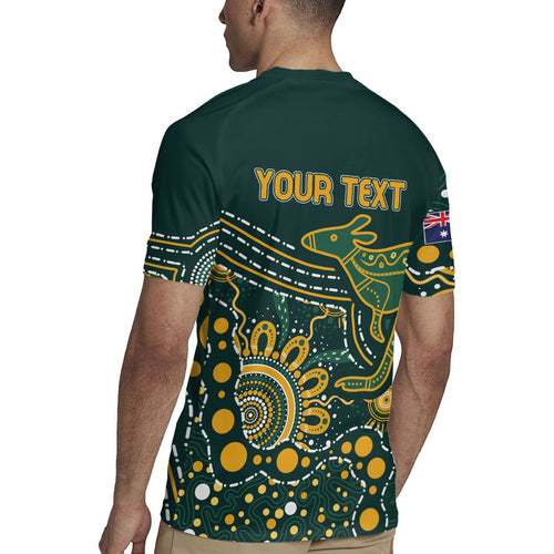 Australia Kangaroos Custom Indigenous Personalised Rugby Jersey Aboriginal Arts - Rising Sun