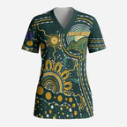 Australia Kangaroos Custom Indigenous Personalised Scrub Top Aboriginal Arts - Rising Sun