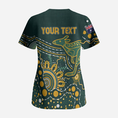 Australia Kangaroos Custom Indigenous Personalised Scrub Top Aboriginal Arts - Rising Sun