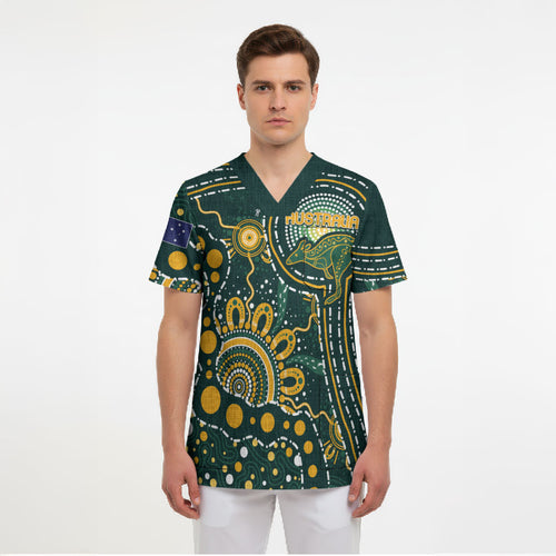 Australia Kangaroos Custom Indigenous Personalised Scrub Top Aboriginal Arts - Rising Sun