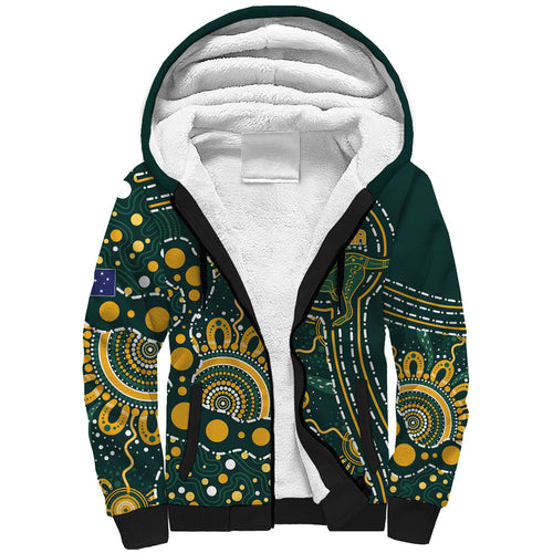 Australia Kangaroos Custom Indigenous Personalised Sherpa Hoodie Aboriginal Arts - Rising Sun
