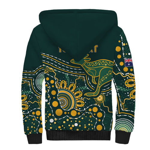 Australia Kangaroos Custom Indigenous Personalised Sherpa Hoodie Aboriginal Arts - Rising Sun