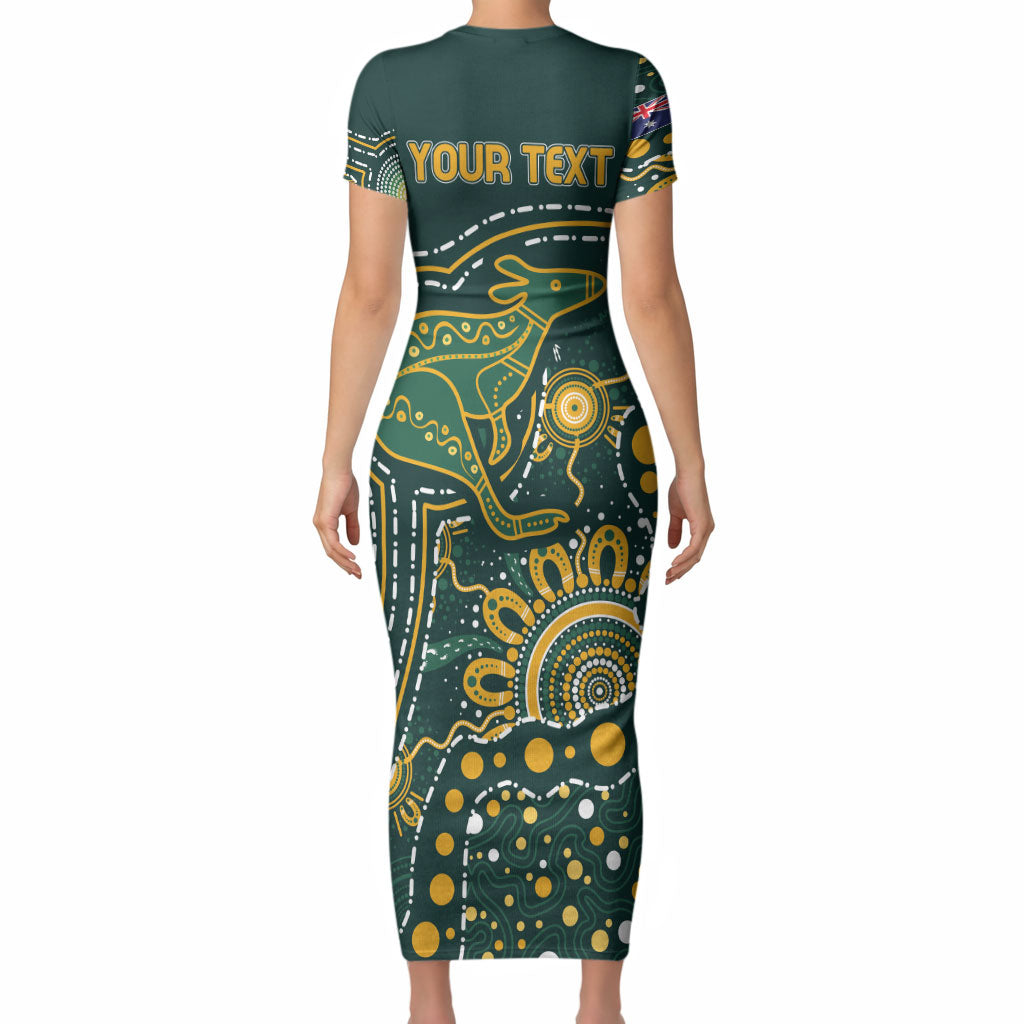 Australia Kangaroos Custom Indigenous Personalised Short Sleeve Bodycon Dress Aboriginal Arts - Rising Sun