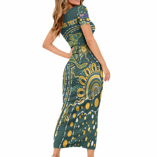 Australia Kangaroos Custom Indigenous Personalised Short Sleeve Bodycon Dress Aboriginal Arts - Rising Sun