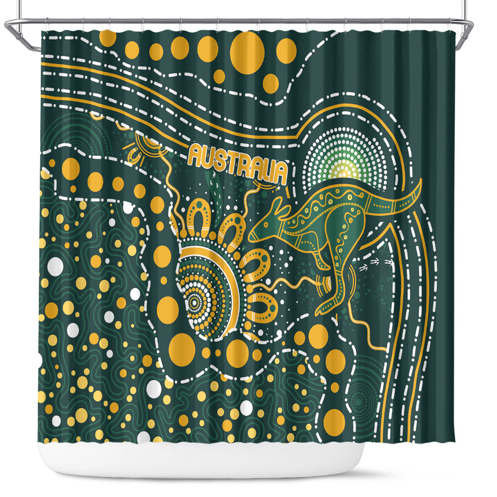 Australia Kangaroos Indigenous Shower Curtain Aboriginal Arts - Rising Sun