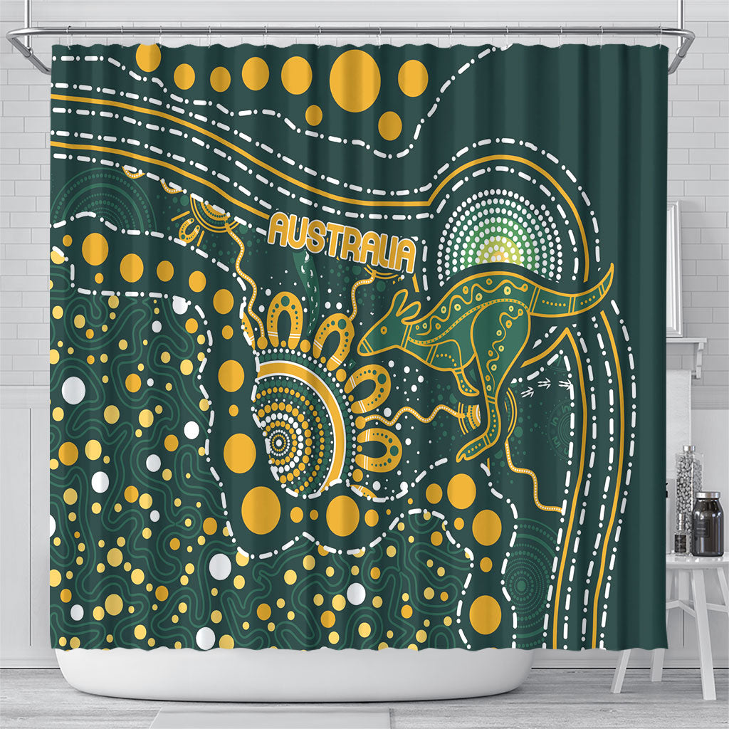 Australia Kangaroos Indigenous Shower Curtain Aboriginal Arts - Rising Sun