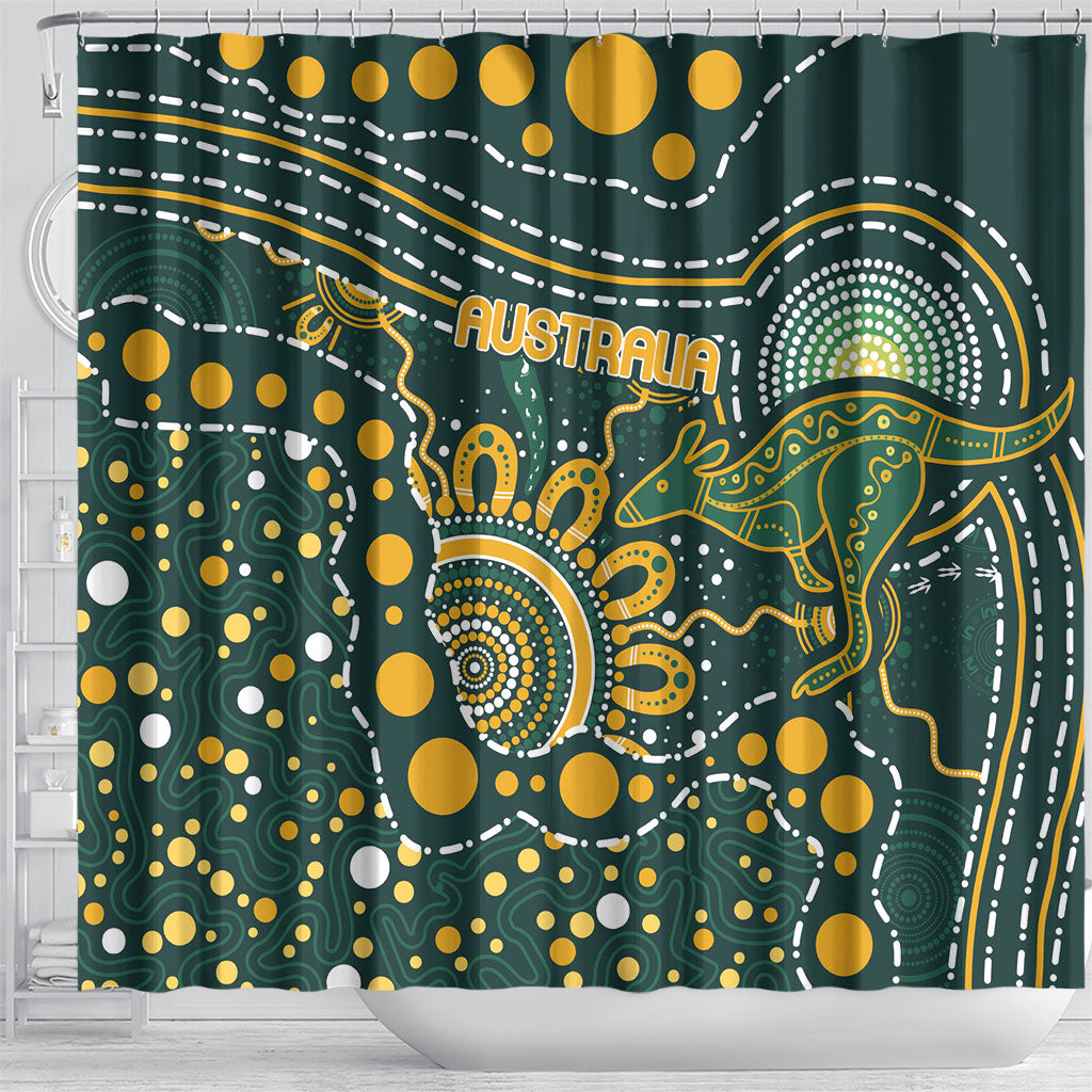 Australia Kangaroos Indigenous Shower Curtain Aboriginal Arts - Rising Sun