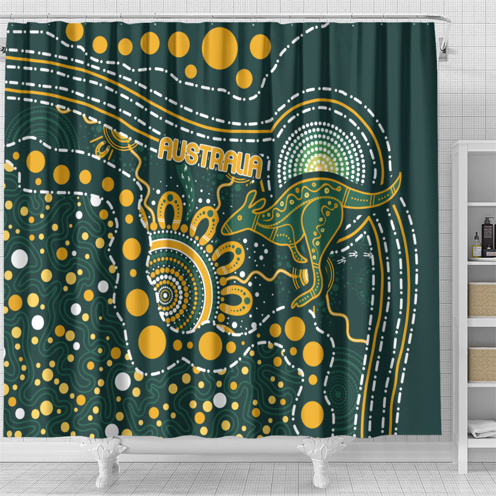 Australia Kangaroos Indigenous Shower Curtain Aboriginal Arts - Rising Sun