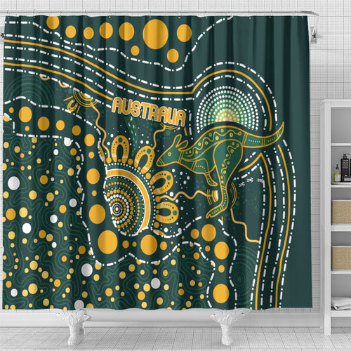 Australia Kangaroos Indigenous Shower Curtain Aboriginal Arts - Rising Sun
