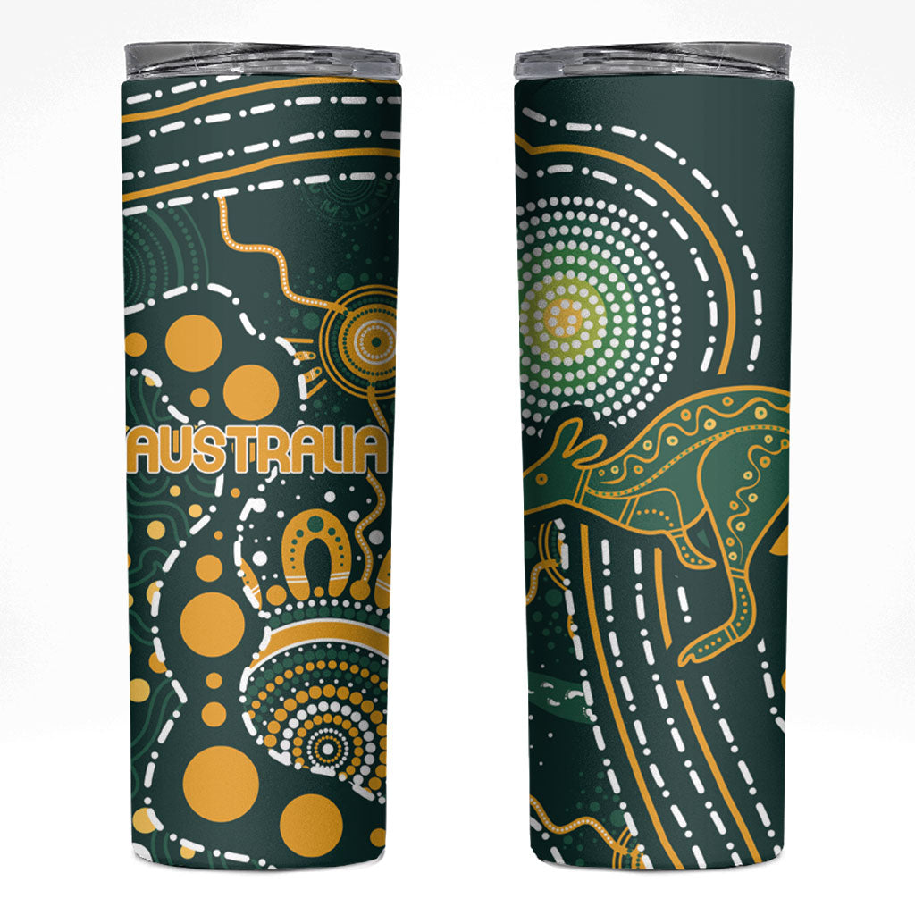 Australia Kangaroos Indigenous Skinny Tumbler Aboriginal Arts - Rising Sun