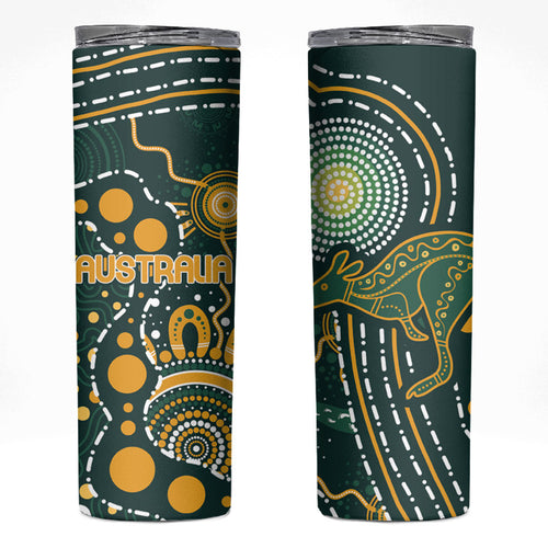 Australia Kangaroos Indigenous Skinny Tumbler Aboriginal Arts - Rising Sun