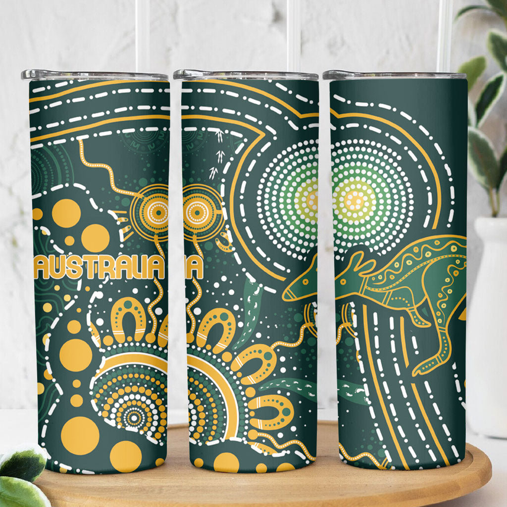 Australia Kangaroos Indigenous Skinny Tumbler Aboriginal Arts - Rising Sun