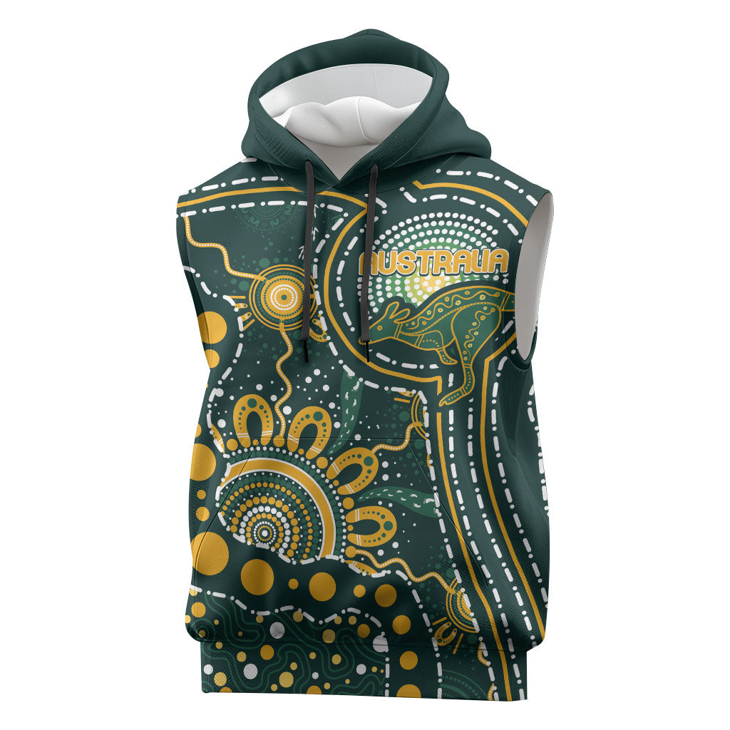 Australia Kangaroos Custom Indigenous Personalised Sleeveless Hoodie Aboriginal Arts - Rising Sun