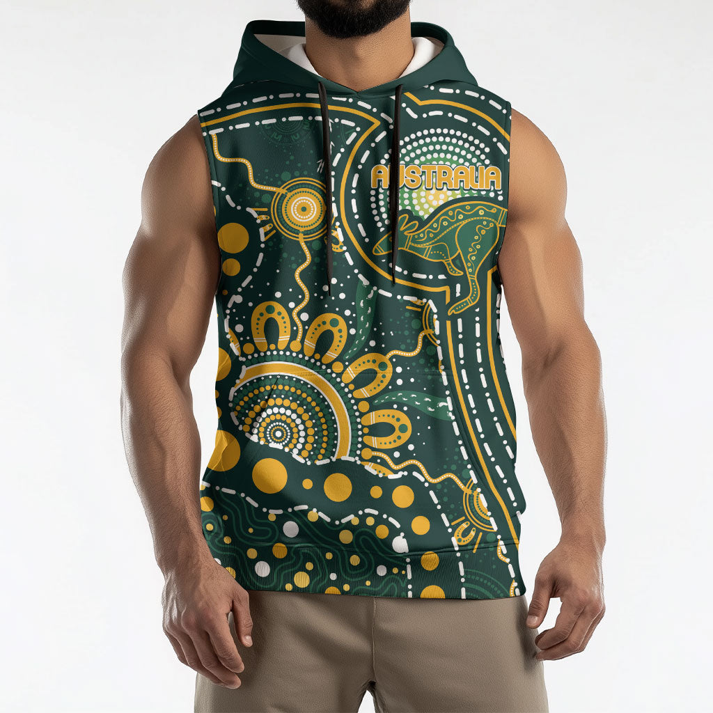Australia Kangaroos Custom Indigenous Personalised Sleeveless Hoodie Aboriginal Arts - Rising Sun