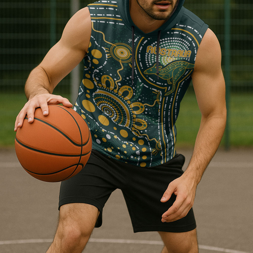 Australia Kangaroos Custom Indigenous Personalised Sleeveless Hoodie Aboriginal Arts - Rising Sun