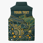 Australia Kangaroos Custom Indigenous Personalised Sleeveless Puffer Jacket Aboriginal Arts - Rising Sun