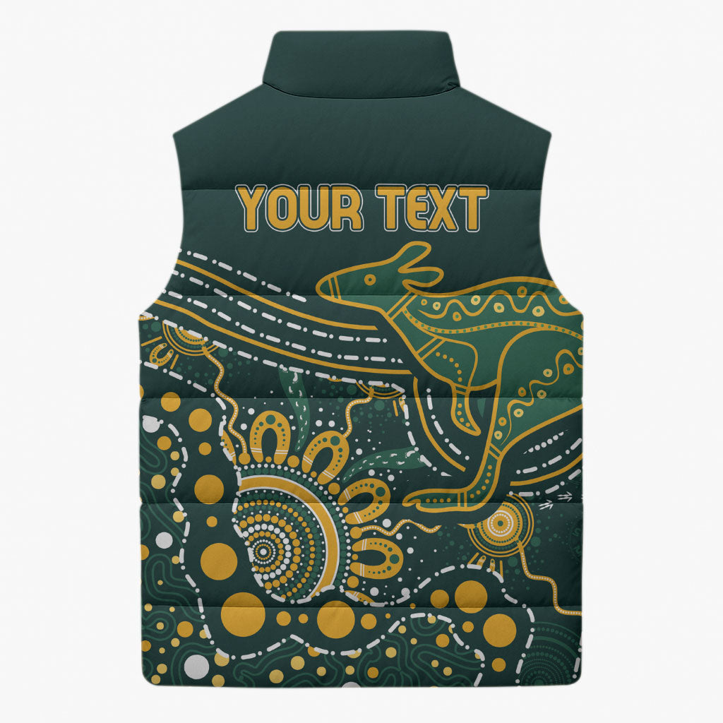 Australia Kangaroos Custom Indigenous Personalised Sleeveless Puffer Jacket Aboriginal Arts - Rising Sun