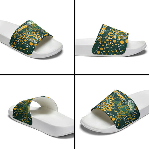 Australia Kangaroos Indigenous Slide Sandals Aboriginal Arts - Rising Sun