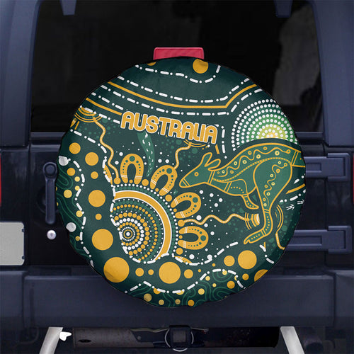 Australia Kangaroos Indigenous Spare Tire Cover Aboriginal Arts - Rising Sun