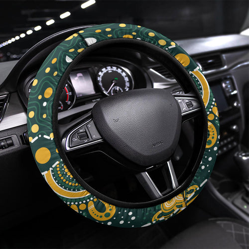Australia Kangaroos Indigenous Steering Wheel Cover Aboriginal Arts - Rising Sun
