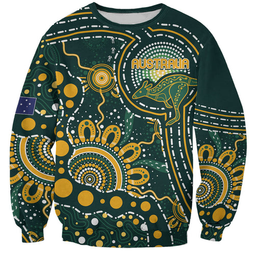 Australia Kangaroos Custom Indigenous Personalised Sweatshirt Aboriginal Arts - Rising Sun