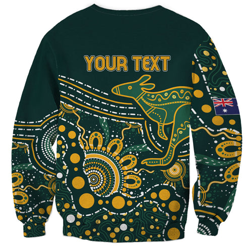 Australia Kangaroos Custom Indigenous Personalised Sweatshirt Aboriginal Arts - Rising Sun