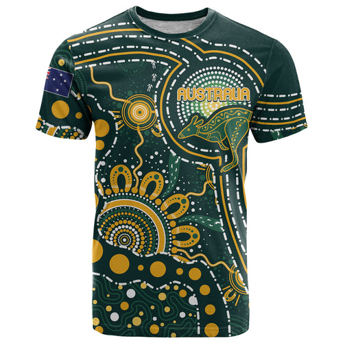 Australia Kangaroos Custom Indigenous Personalised T Shirt Aboriginal Arts - Rising Sun