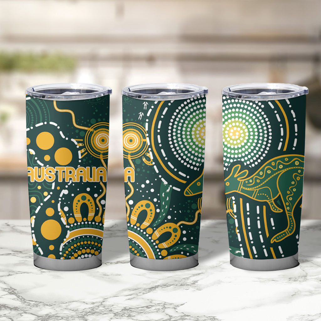 Australia Kangaroos Indigenous Tumbler Cup Aboriginal Arts - Rising Sun