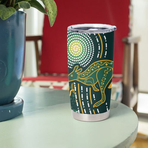 Australia Kangaroos Indigenous Tumbler Cup Aboriginal Arts - Rising Sun