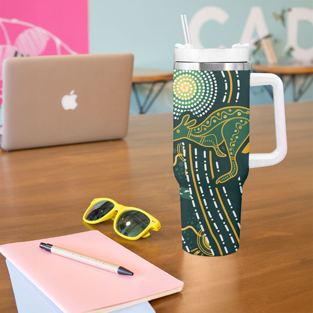 Australia Kangaroos Indigenous Tumbler With Handle Aboriginal Arts - Rising Sun