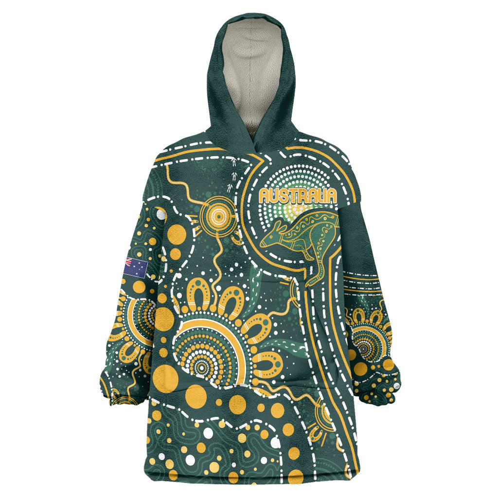 Australia Kangaroos Custom Indigenous Personalised Wearable Blanket Hoodie Aboriginal Arts - Rising Sun