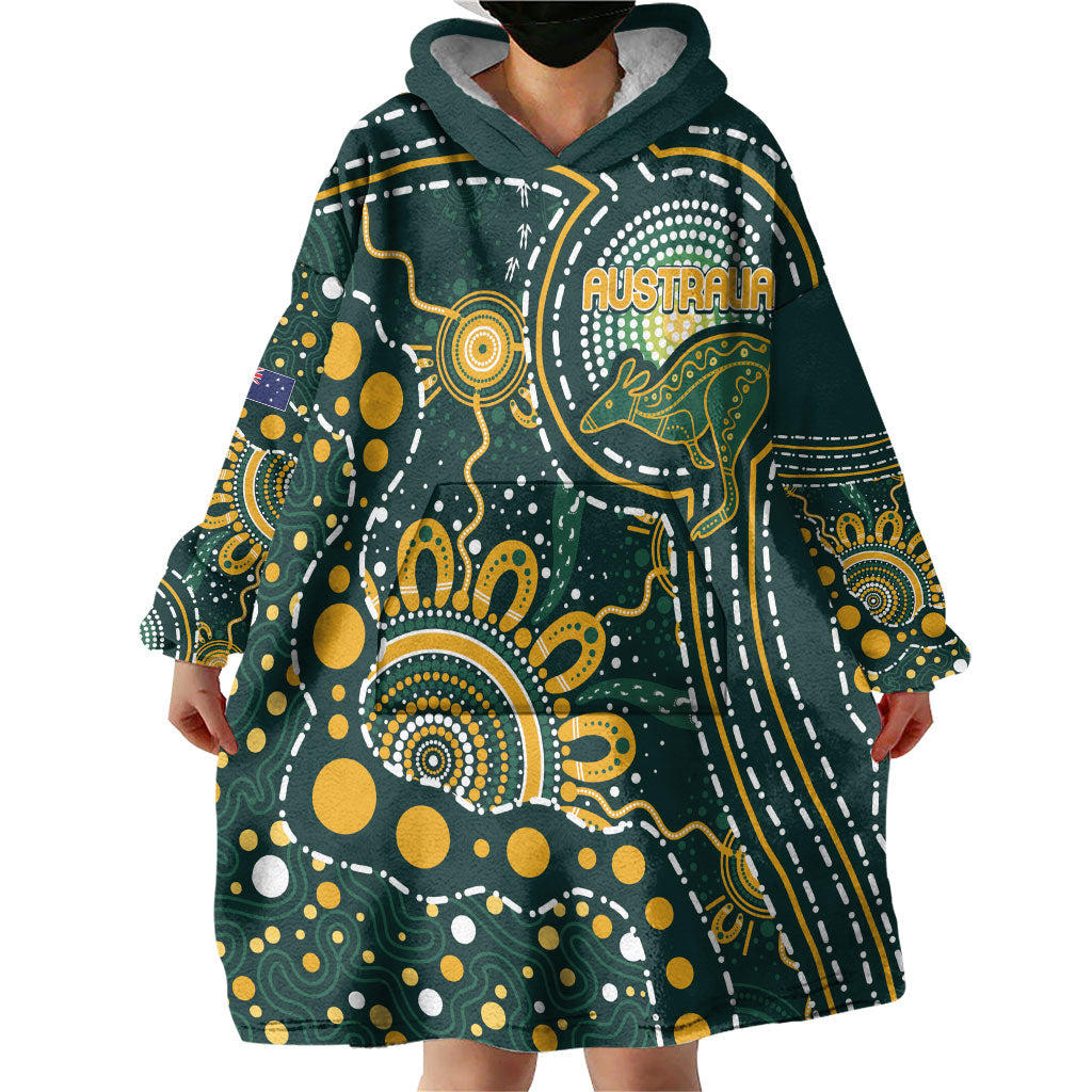 Australia Kangaroos Custom Indigenous Personalised Wearable Blanket Hoodie Aboriginal Arts - Rising Sun