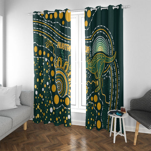 Australia Kangaroos Indigenous Window Curtain Aboriginal Arts - Rising Sun