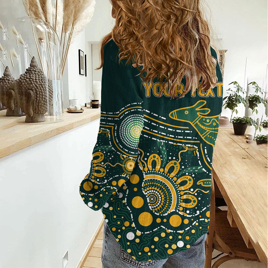 Australia Kangaroos Custom Indigenous Personalised Women Casual Shirt Aboriginal Arts - Rising Sun
