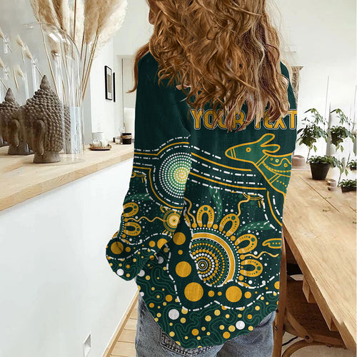 Australia Kangaroos Custom Indigenous Personalised Women Casual Shirt Aboriginal Arts - Rising Sun
