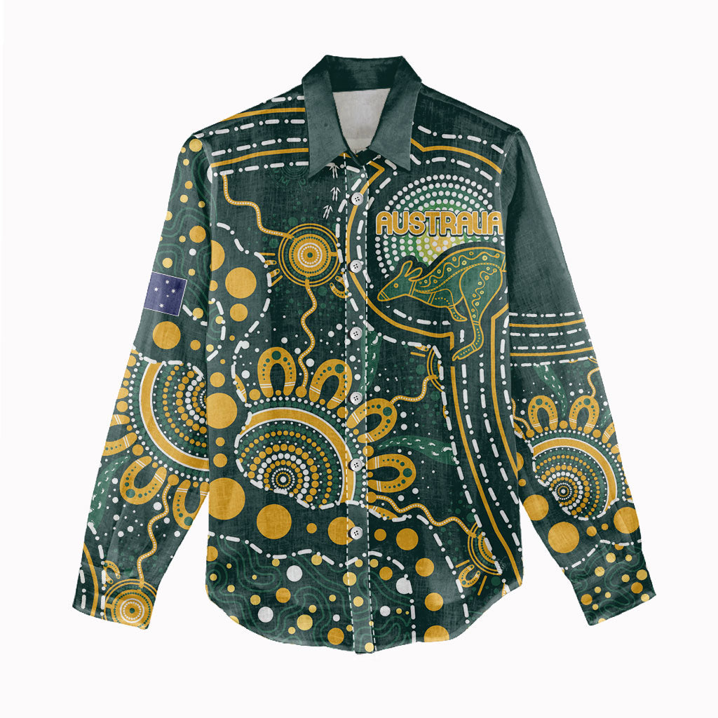 Australia Kangaroos Custom Indigenous Personalised Women Casual Shirt Aboriginal Arts - Rising Sun