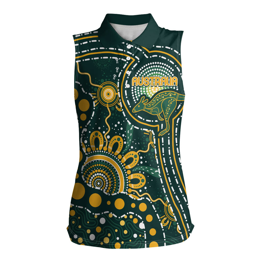 Australia Kangaroos Custom Indigenous Personalised Women Sleeveless Polo Shirt Aboriginal Arts - Rising Sun