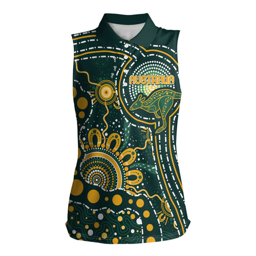 Australia Kangaroos Custom Indigenous Personalised Women Sleeveless Polo Shirt Aboriginal Arts - Rising Sun