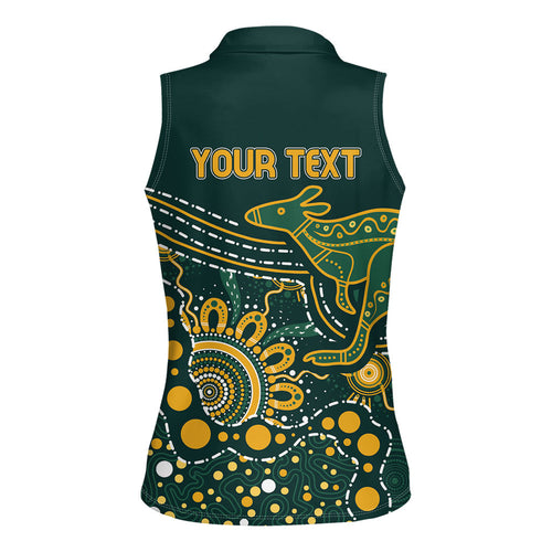 Australia Kangaroos Custom Indigenous Personalised Women Sleeveless Polo Shirt Aboriginal Arts - Rising Sun