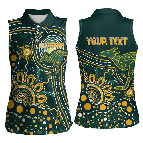 Australia Kangaroos Custom Indigenous Personalised Women Sleeveless Polo Shirt Aboriginal Arts - Rising Sun