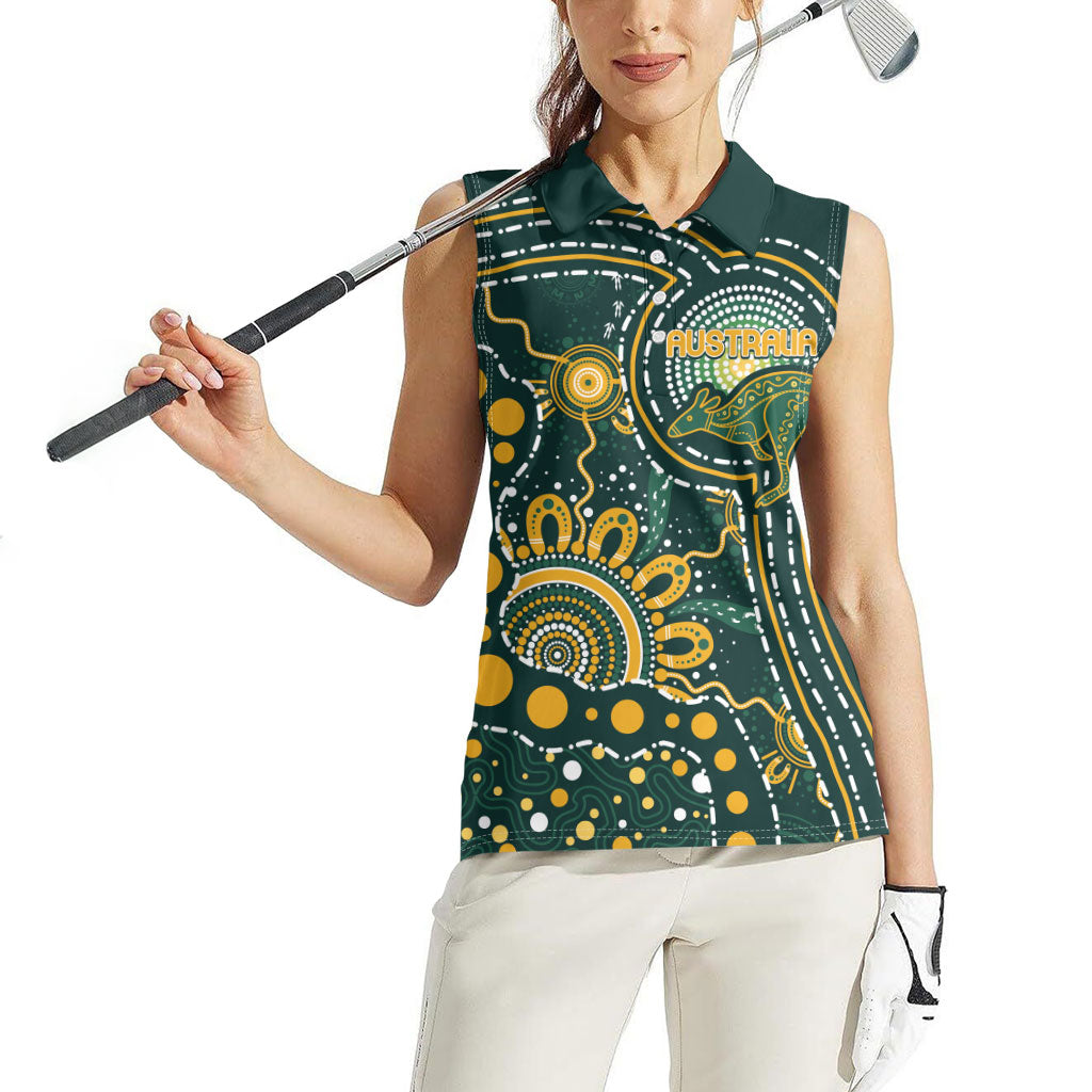 Australia Kangaroos Custom Indigenous Personalised Women Sleeveless Polo Shirt Aboriginal Arts - Rising Sun