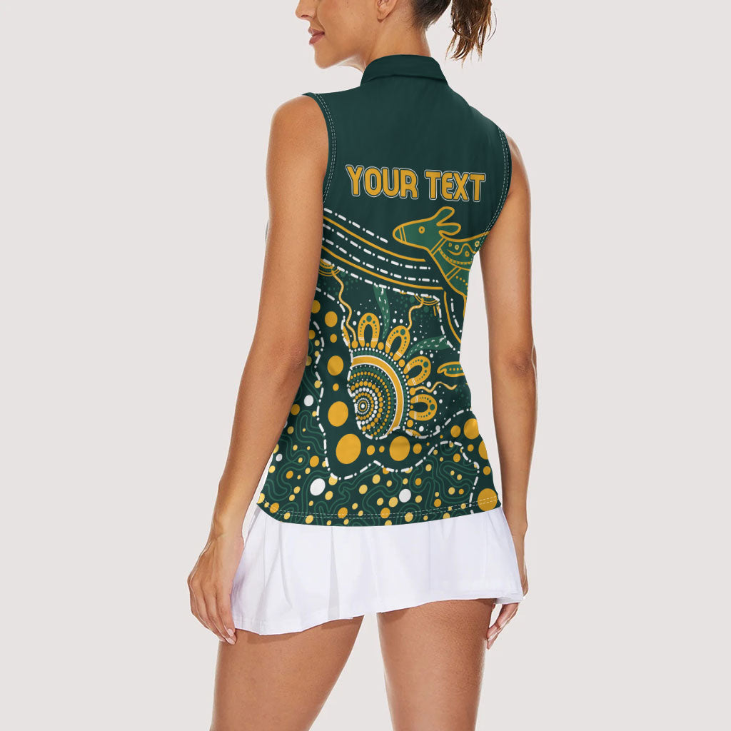Australia Kangaroos Custom Indigenous Personalised Women Sleeveless Polo Shirt Aboriginal Arts - Rising Sun