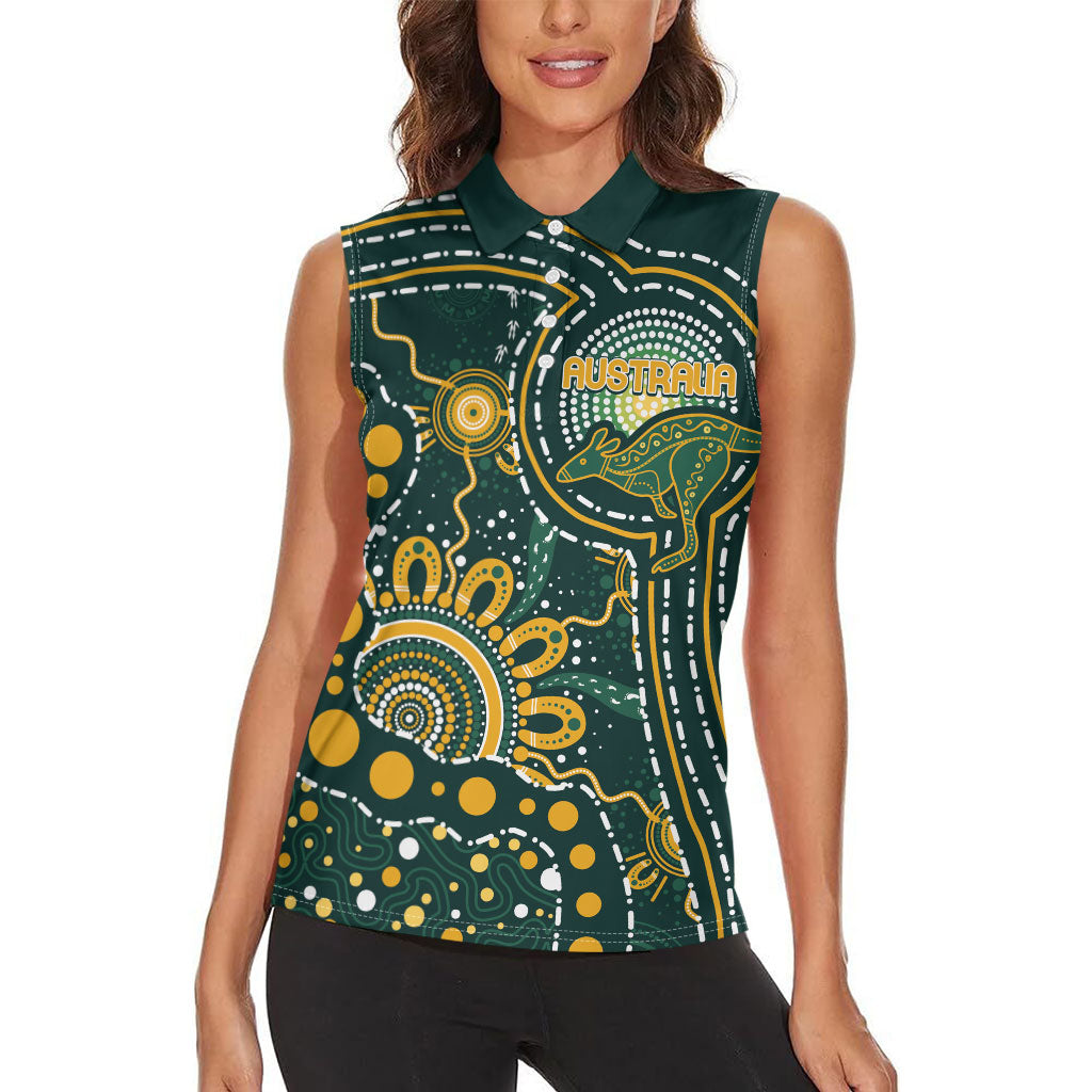Australia Kangaroos Custom Indigenous Personalised Women Sleeveless Polo Shirt Aboriginal Arts - Rising Sun